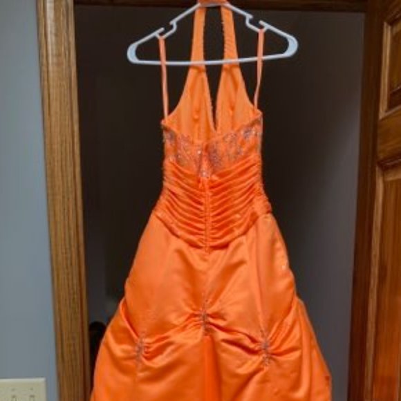 Gorgeous Halter Top Orange Prom Dress - Picture 3 of 4